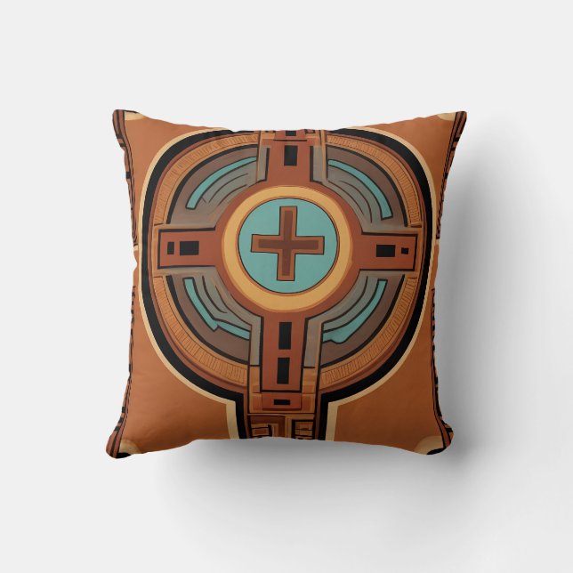 Inca Cross Pattern reds and yellows Cushion (Back)