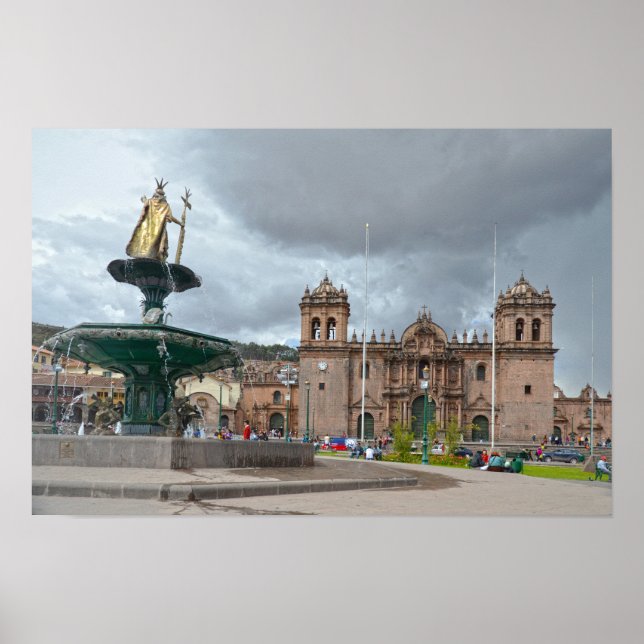 Inca Emperor Pachacuti Statue, Cusco, Peru Poster (Front)