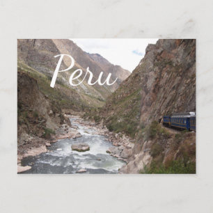 Inca rail train to Machu Picchu in Peru postcard