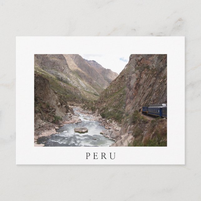 Inca rail train to Machu Picchu white postcard (Front)