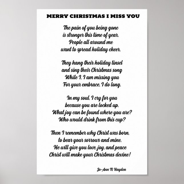 INCARCERATED LOVED ONE CHRISTMAS POEM POSTER (Front)