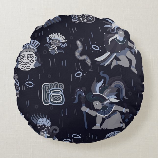 Incas pattern seamless design graphic round cushion (Front)