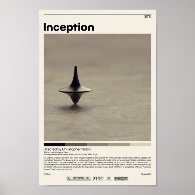 Inception  Christopher Nolan Minimalist Movie Vint Poster (Front)