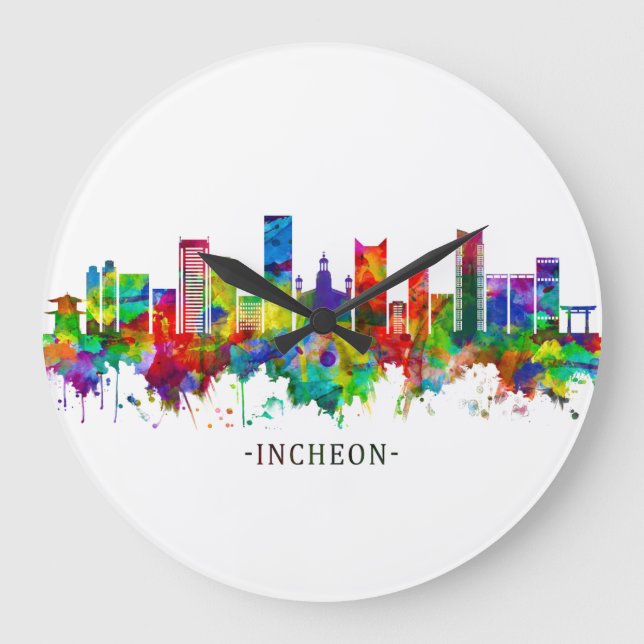 Incheon South Korea Skyline Large Clock (Front)