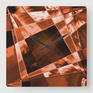 Inclined and some coral squares and rectangles square wall clock