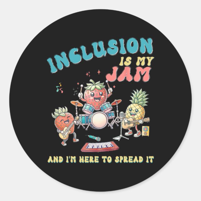 Inclusion Is My Jam Autism Awareness (2)  Classic Round Sticker (Front)