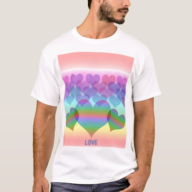 Inclusive Pastel Rainbow of Hearts & Love T-Shirt (Front)