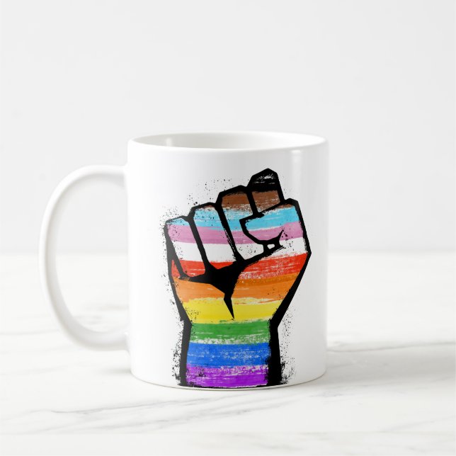 Inclusive Progress Pride Fist Coffee Mug (Left)
