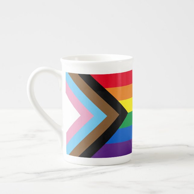 Inclusive rainbow Lgbtq gay diversity flag Bone China Mug (Left)