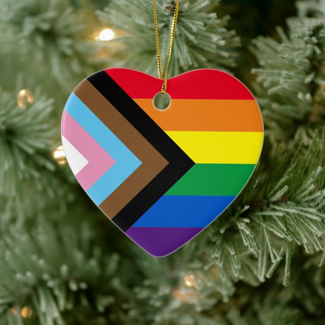 Inclusive rainbow Lgbtq gay diversity flag heart Ceramic Tree Decoration (Tree)