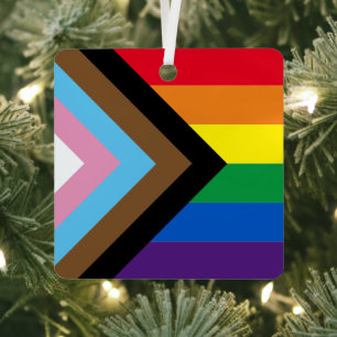 Inclusive rainbow Lgbtq gay diversity flag Metal Tree Decoration
