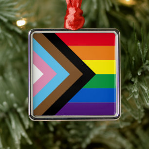 Inclusive rainbow Lgbtq gay diversity flag Metal Tree Decoration