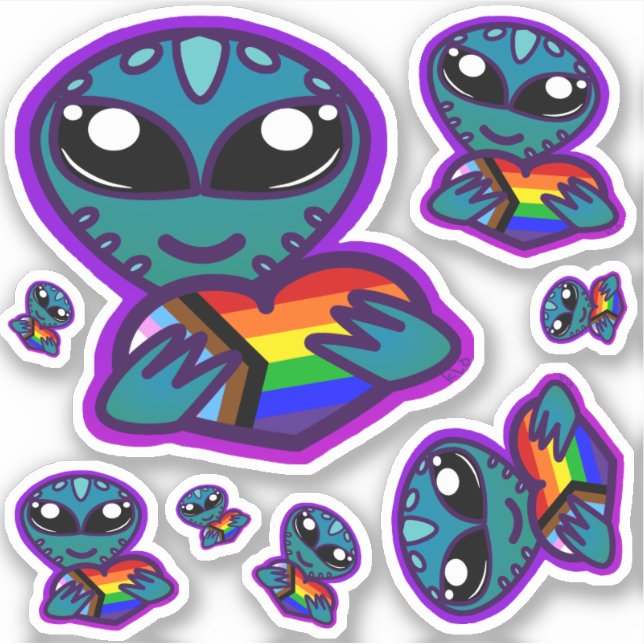 Inclusive Rainbow Pride Alien Stickers (Front)