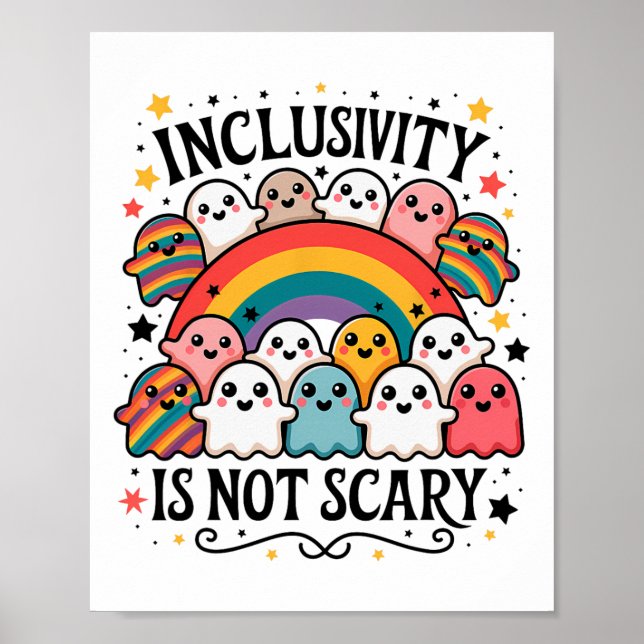 Inclusivity Is Not Scary – Cute Ghost Welcome Here Poster (Front)