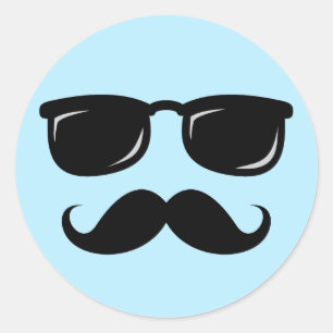 Incognito face with moustache and sunglasses classic round sticker