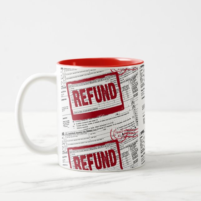 Income Tax Refund red stamp Two-Tone Coffee Mug (Left)
