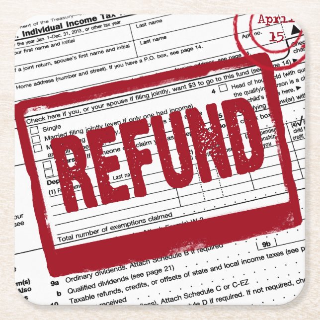 Income Tax Refund Stamp Square Paper Coaster (Front)