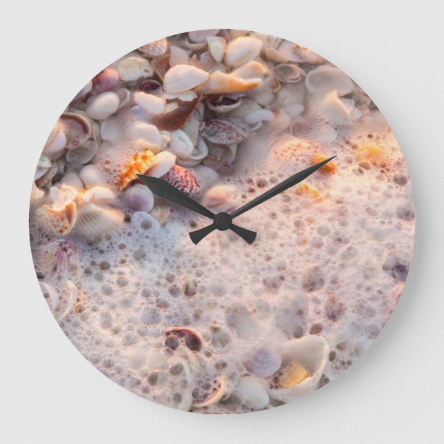Incoming Surf And Seashells On Sanibel Island Large Clock (Front)