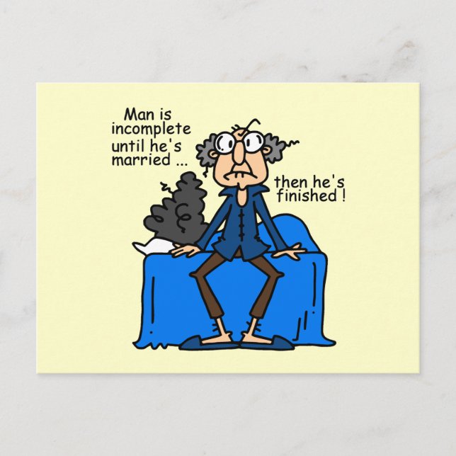 Incomplete Then Finished Marriage Humour Postcard (Front)