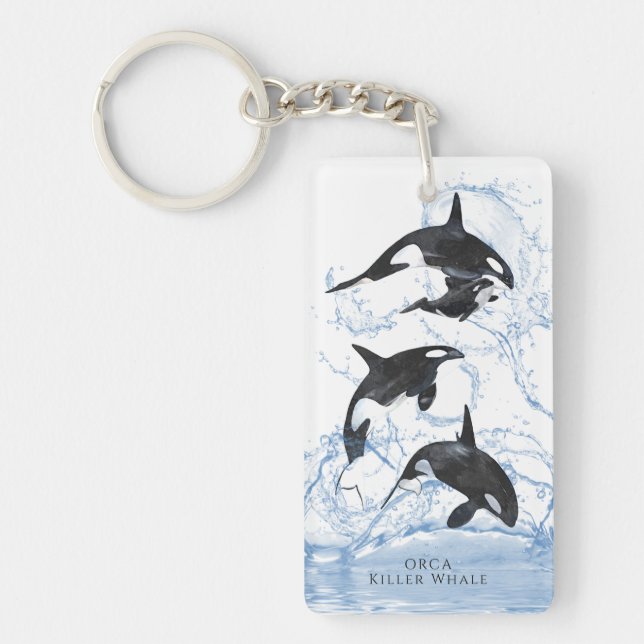 Incredible Black and White Watercolor Orcas Key Ring (Front)