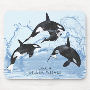 Incredible Black and White Watercolor Orcas Mouse Mat