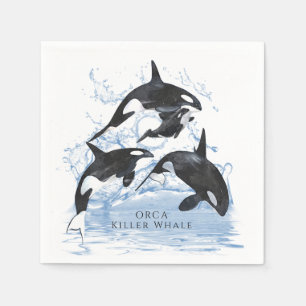 Incredible Black and White Watercolor Orcas Napkin