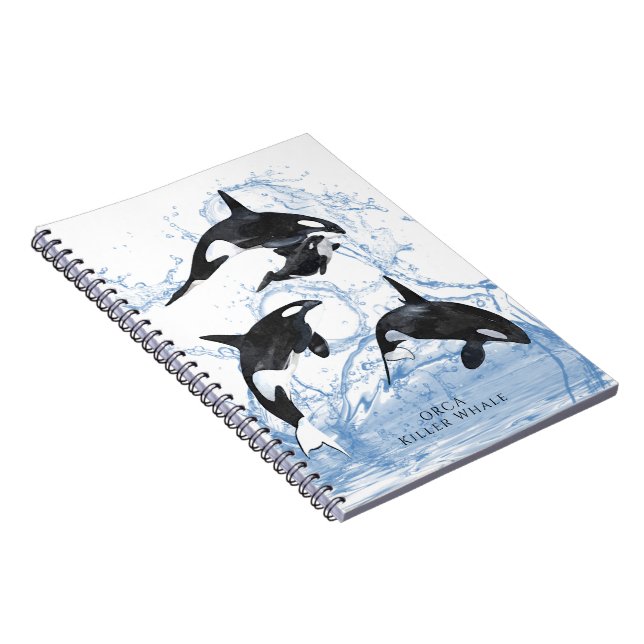Incredible Black and White Watercolor Orcas Notebook (Right Side)