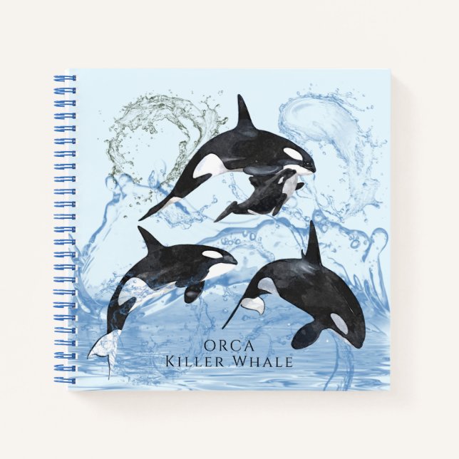 Incredible Black and White Watercolor Orcas Notebook (Front)