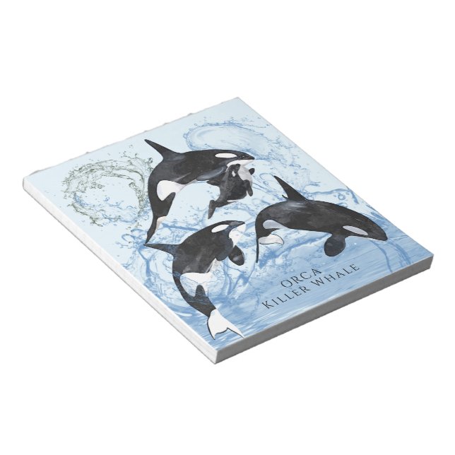 Incredible Black and White Watercolor Orcas Notepad (Angled)