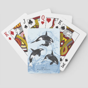 Incredible Black and White Watercolor Orcas Playing Cards