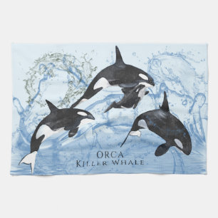 Incredible Black and White Watercolor Orcas Tea Towel