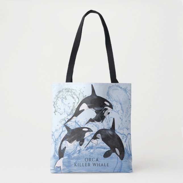 Incredible Black and White Watercolor Orcas Tote Bag (Front)