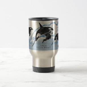Incredible Black and White Watercolor Orcas Travel Mug