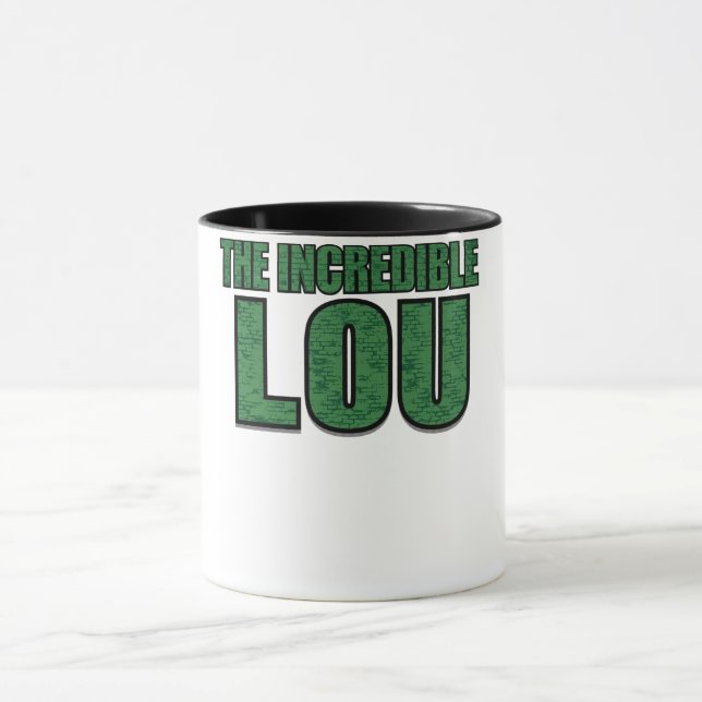 Incredible Lou - Green Brick Pattern Typography Mug (Center)