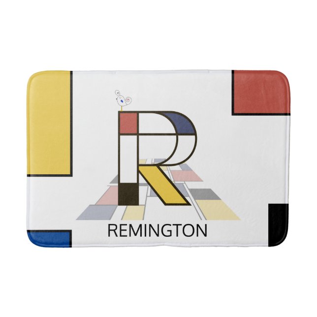 Incredible Neoplasticism Art Monogram. Letter R Bath Mat (Front)