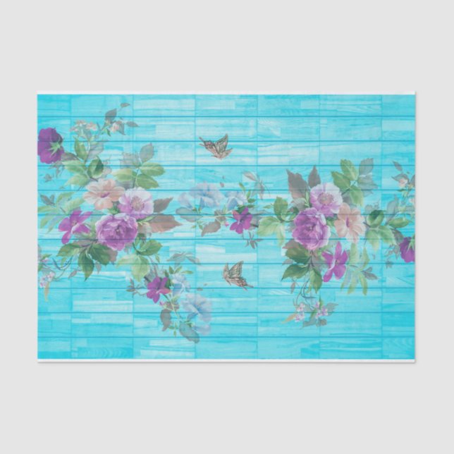Incredibly Striking Turquoise Background Flowers Tissue Paper (Front)