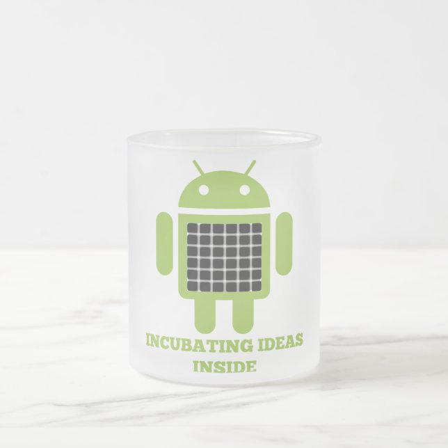 Incubating Ideas Inside (Bug Droid Grid Illusion) Frosted Glass Coffee Mug (Center)