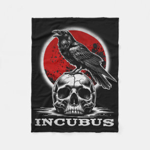 Incubus Skull With Moon And Crow Gothic Halloween Fleece Blanket
