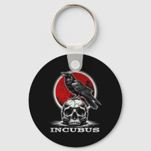 Incubus Skull With Moon And Crow Gothic Halloween Key Ring