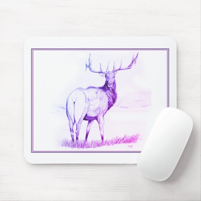 Indecision w/border (elk drawing/purple) mouse mat (With Mouse)