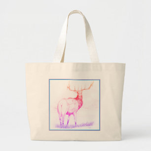 Indecision w/ Border (elk drawing/rainbow) Large Tote Bag