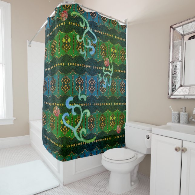 Independant and Elegant in Green Shower Curtain (In Situ)