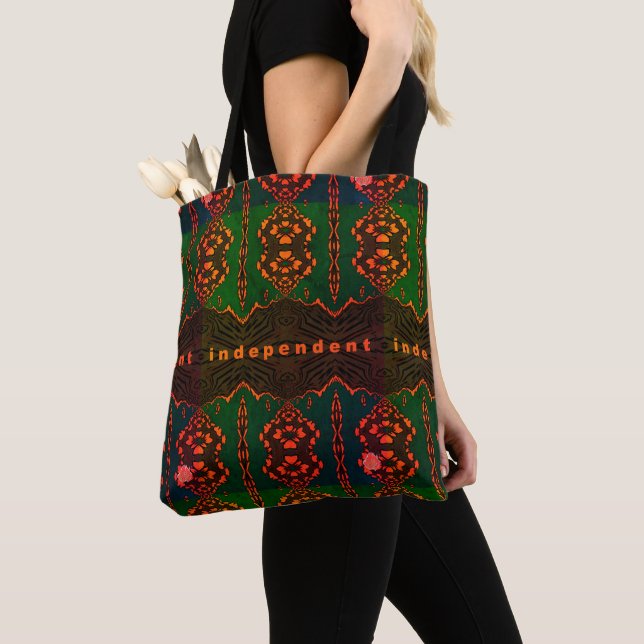 Independant and proud! in dark green and orange tote bag (Close Up)