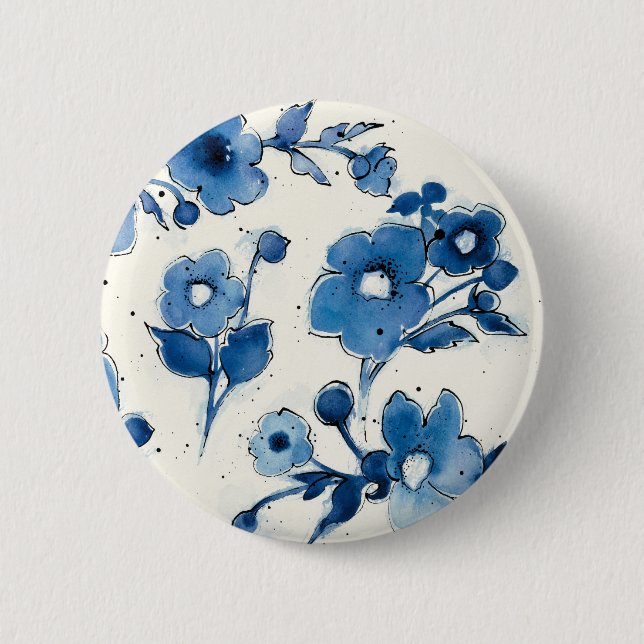 Independant Blue Blooms 6 Cm Round Badge (Front)