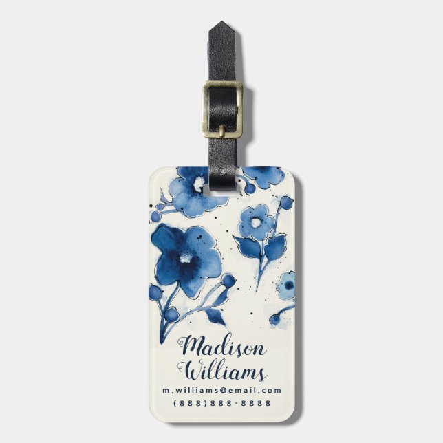 Independant Blue Blooms Luggage Tag (Front Vertical)