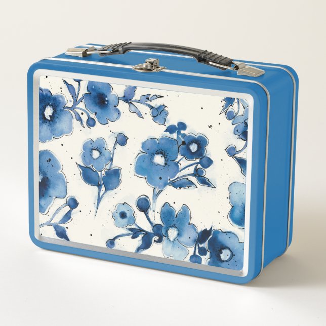 Independant Blue Blooms Metal Lunch Box (Front)
