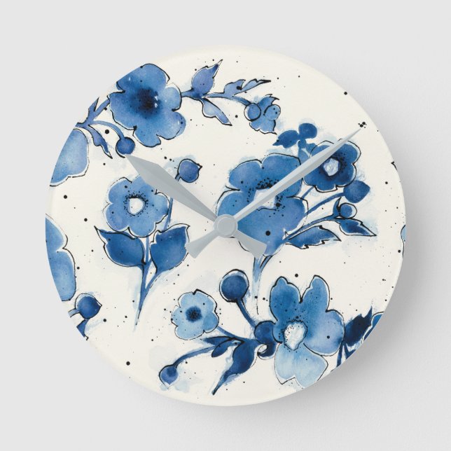 Independant Blue Blooms Round Clock (Front)