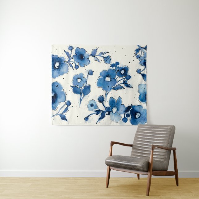 Independant Blue Blooms Tapestry (In Situ (Horizontal))