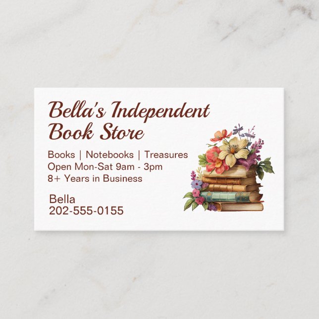 Independant Book Store Floral Business Card (Front)