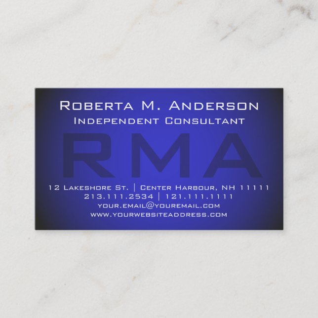 Independant Consultant Elegant Blue Monogram Business Card (Front)